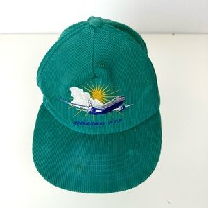 Vintage Green Corduroy Boeing 777 Airline Embroidered Baseball Snapback Cap
